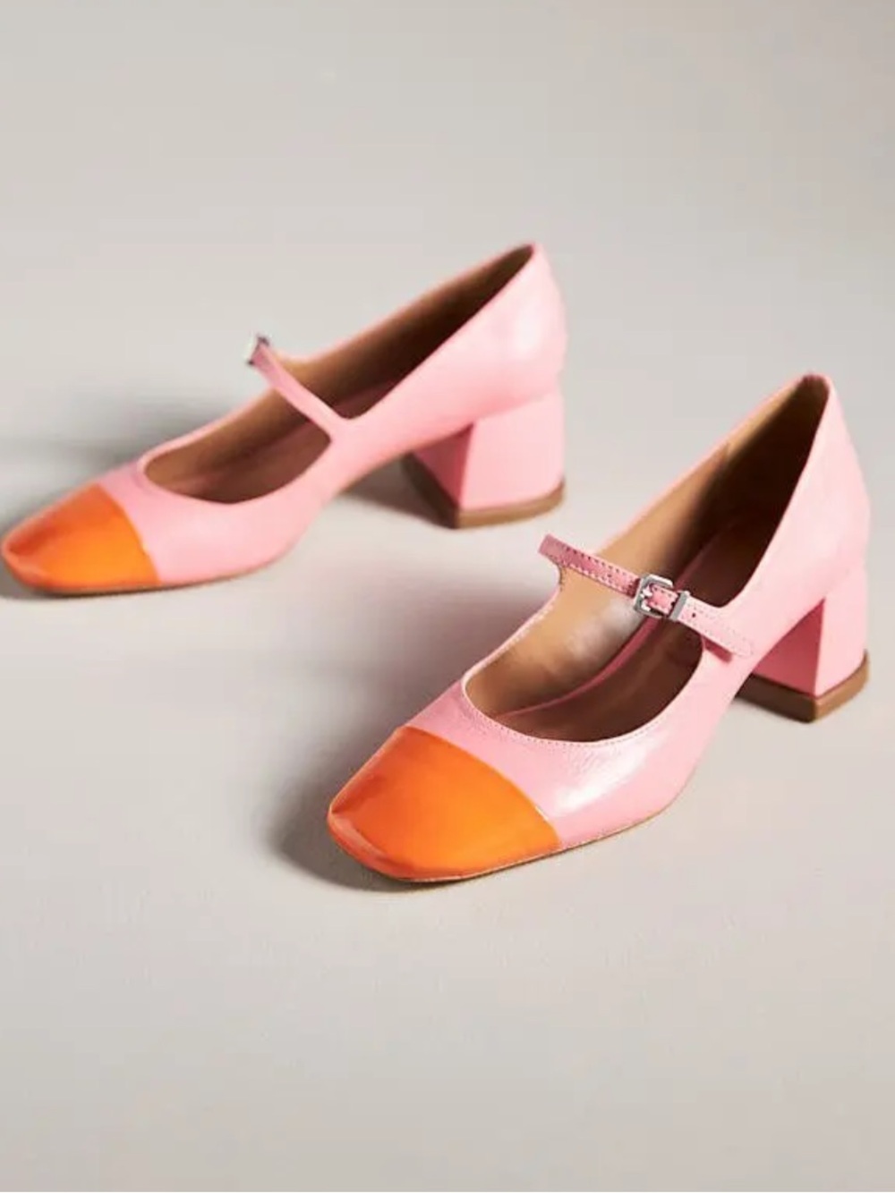 Vicenza Anthropologie Leather Colorblock Versatile Mary Jane Buckle Heels Sz 8